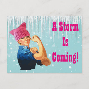Carte Postale "Une tempête arrive" avec Rosie en Casquette rose