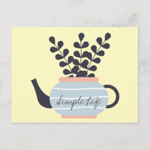 Carte Postale Une théière moderne simple au pastel plante