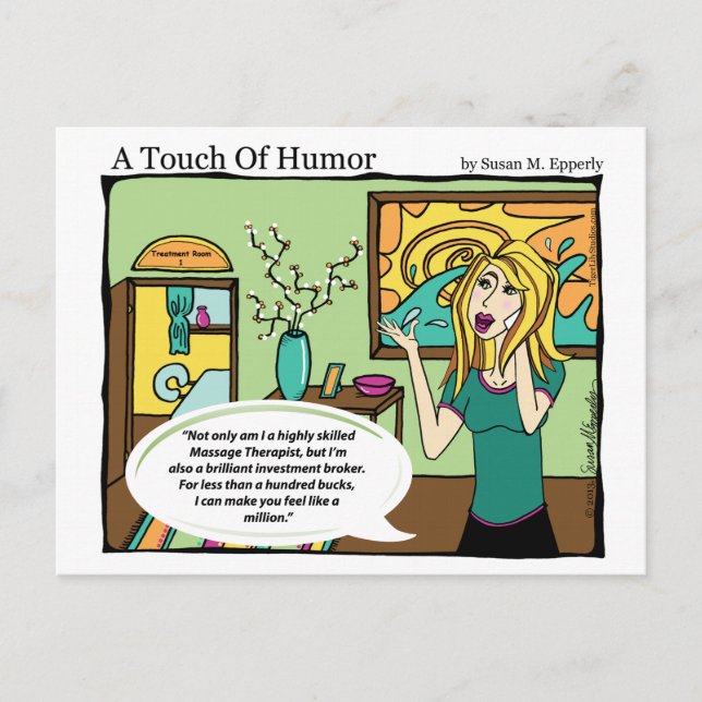 Carte Postale "Une touche d'Humour" - Bande dessinée de massage  (Devant)