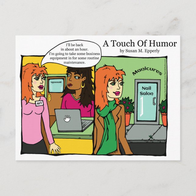 Carte Postale "Une touche d'humour" Salon de manucure Spa Massag (Devant)