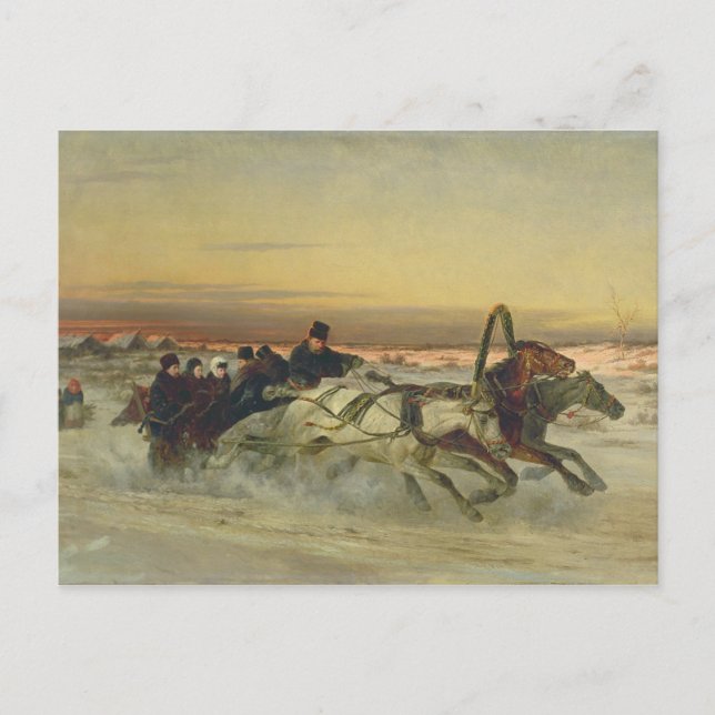 Carte Postale Une troïka d'hiver galopante à l'aube (Devant)