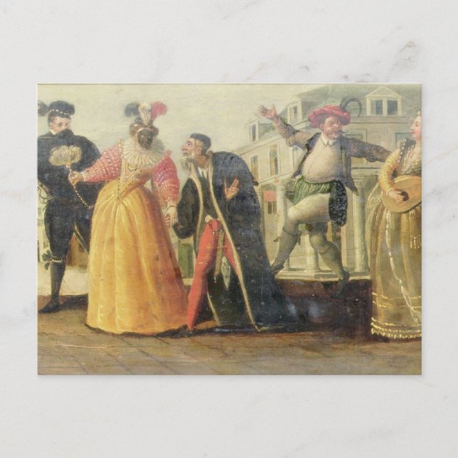 Carte Postale Une troupe de Commedia Dell'Arte avant une (Devant)