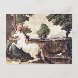 Carte Postale Une vierge avec licorne par Domenico Zampieri