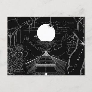 Carte Postale Une voiture à travers la forêt et les montagnes