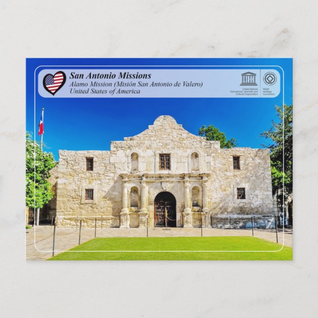 Carte Postale UNESCO - San Antonio - Mission Valero (Devant)