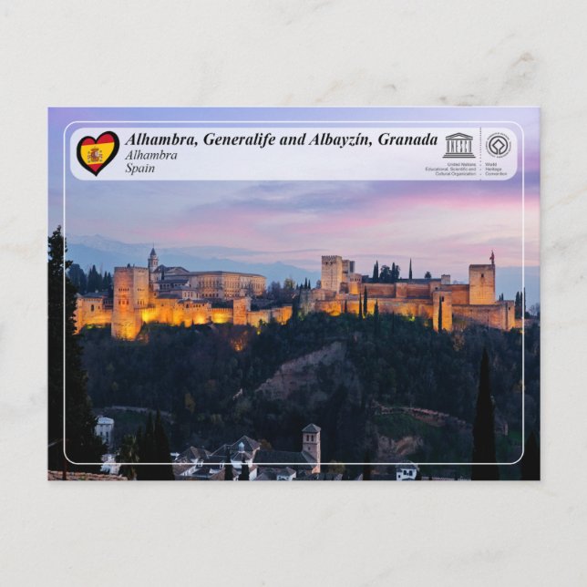 Carte Postale UNESCO WHS - Alhambra, Grenade (Devant)