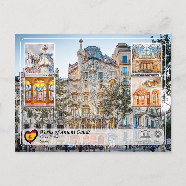 Carte Postale UNESCO WHS - Antoni Gaudí - Casa Batlló (Devant)