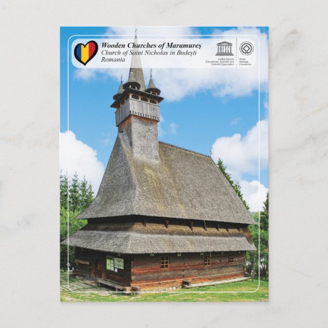 Carte Postale UNESCO WHS - Église Saint-Nicolas à Budesti (Devant)