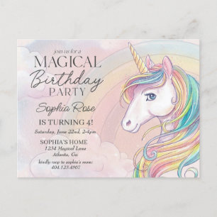 Carte Postale Unicorn Anniversaire Invitation, fête d'anniversai