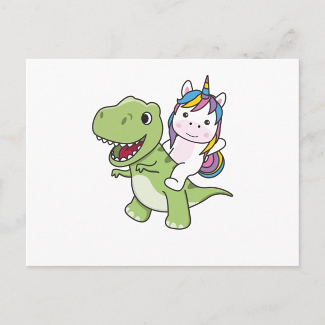 Carte Postale Unicorn Circule Sur Trex Cute Dinosaur Avec Unicor (Devant)