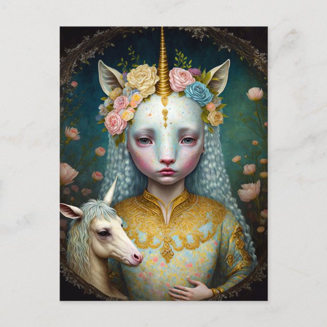 Carte Postale Unicorn Femme Imaginaire Art (Devant)