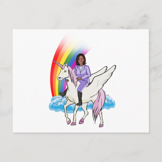 CARTE POSTALE UNICORN KAMALA HARRIS ET RAINBOW (Devant)