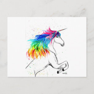 Carte Postale Unicorn Magical rose mignon Imaginaire d'aquarelle