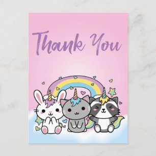 Carte Postale Unicorn Pastel Girls Anniversaire Merci