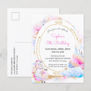 Carte Postale Unicorn Pastel Princess Invitation de fête d'anniv