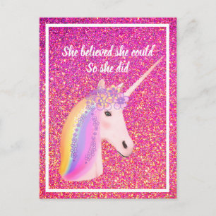Carte Postale Unicorn rose Parties scintillant Inspirationnelle 