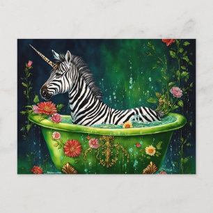 Carte Postale Unicorn Zebra dans une baignoire