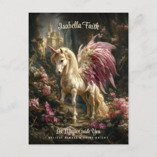 Carte Postale Unicorne à ailes roses Forêt forestière Encouragem