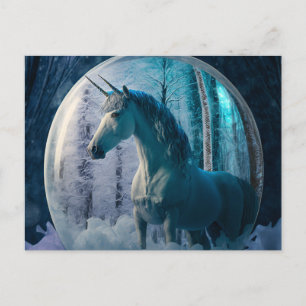 Carte Postale Unicorne à double corne dans un globe de neige gel