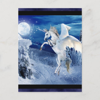 Carte Postale Unicorne ailée Pegasus Moon Cheval neige Tir'Riell