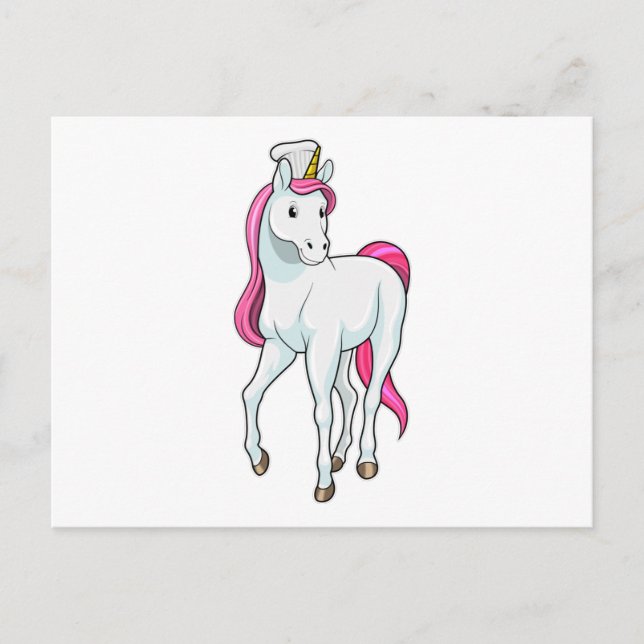 Carte Postale Unicorne comme Cuisinière avec casquette chef (Devant)