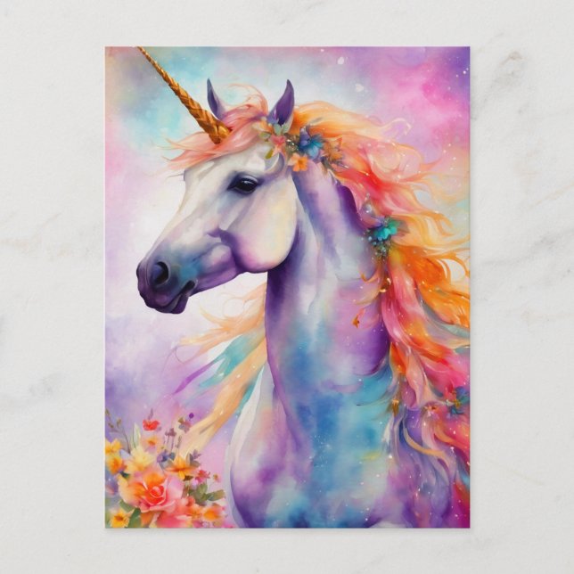 Carte Postale Unicorne couleur Pastel (Devant)