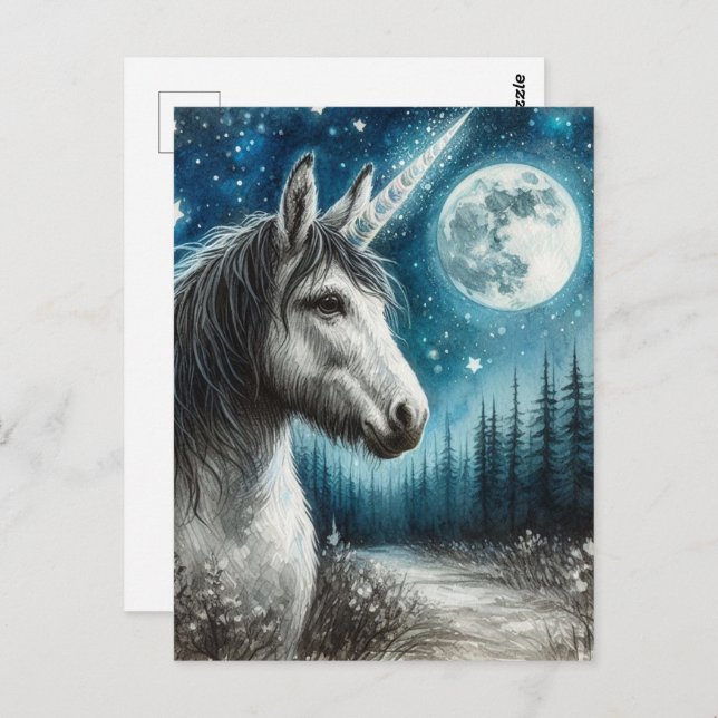 Carte Postale Unicorne dans la forêt (Devant / Derrière)