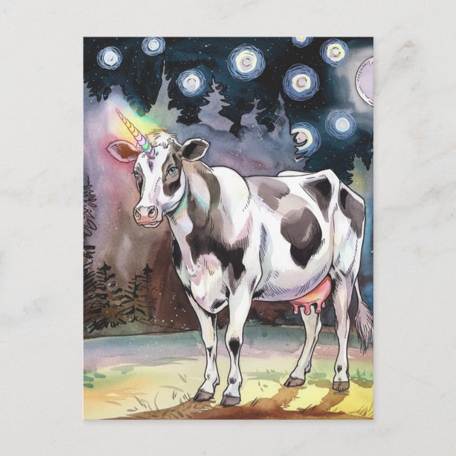 Carte Postale Unicorne de vache laitière (Devant)