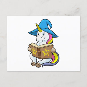 Carte Postale Unicorne en tant qu'assistant avec livre et Casque