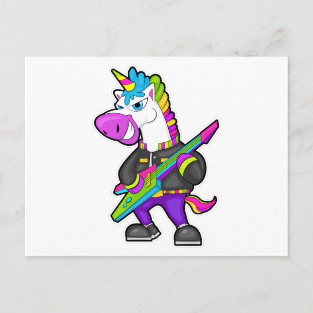 Carte Postale Unicorne en tant que musicien avec guitare (Devant)