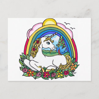 Carte Postale Unicorne et arc-en-ciel
