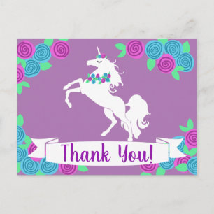 Carte Postale Unicorne florale et Merci de fleurs