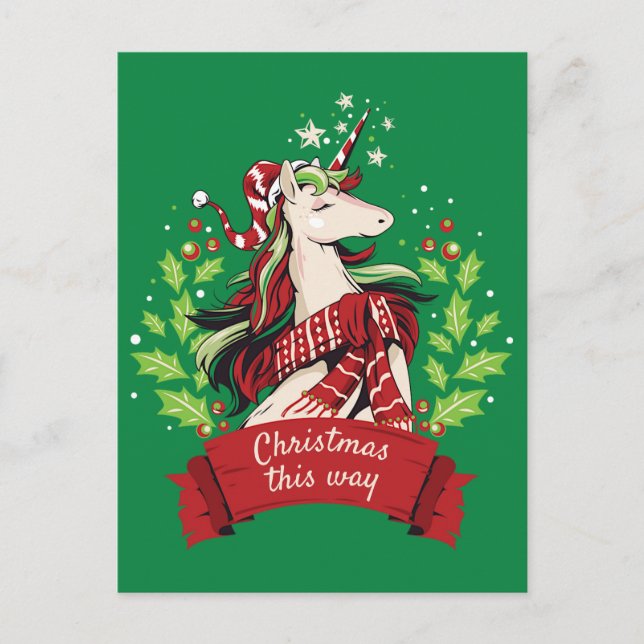 Carte Postale Unicorne magique de Noël (Devant)