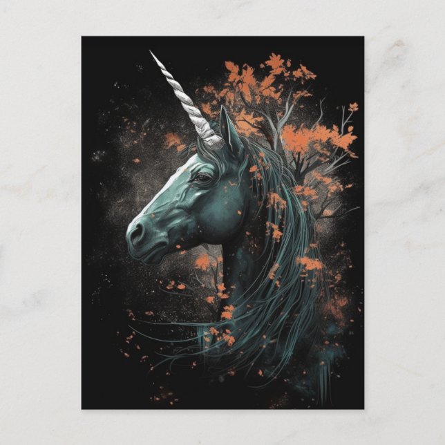 Carte Postale Unicorne noire d'automne (Devant)