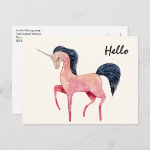 Carte Postale Unicorne nordique rose avec Mane noir