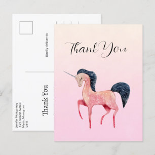Carte Postale Unicorne nordique rose avec Merci de Mane noir