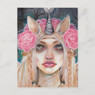 Carte Postale Unicorne Queen w Golden Eyes