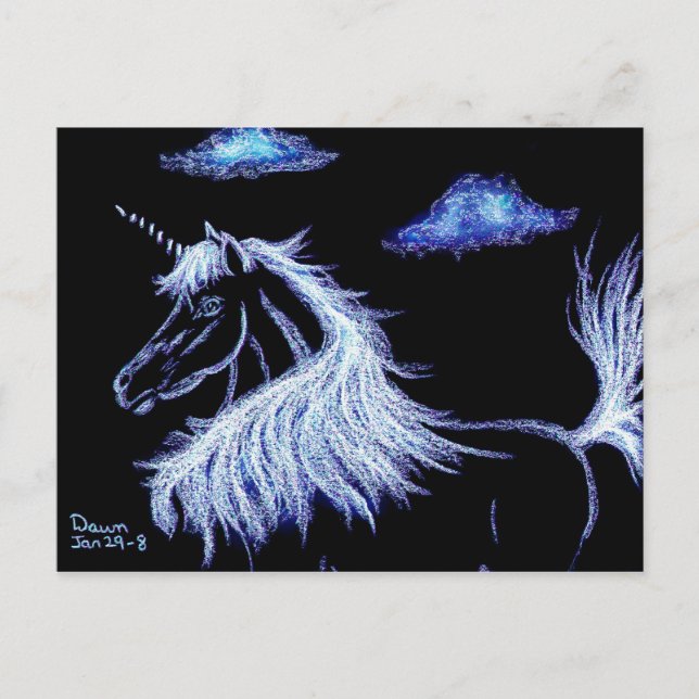 Carte Postale unicorne rêve bleu (Devant)