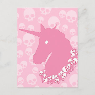 Carte Postale Unicorne rose avec crâne