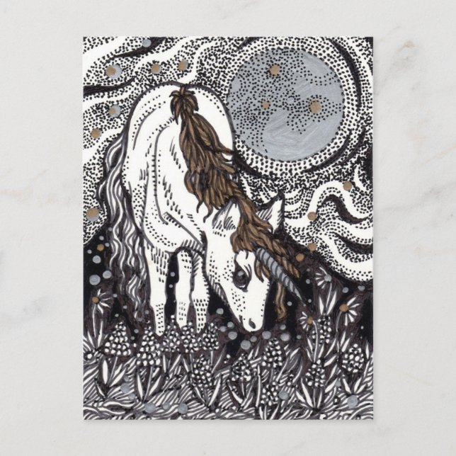 Carte Postale Unicorne sous la lune (Devant)