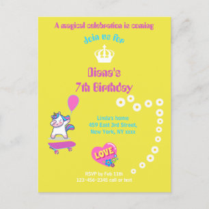 Carte Postale Unicorne sur skateboard avec légendes personnalisé