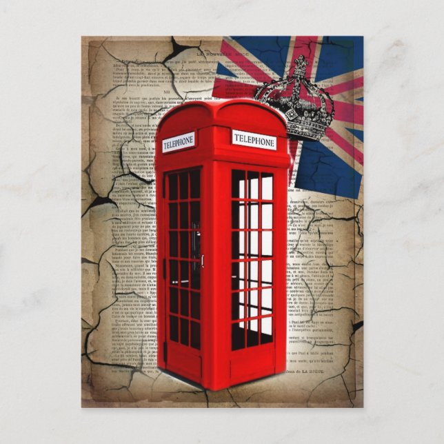 Carte Postale union jack flag jubilee couronne rouge cabine télé (Devant)