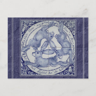 Carte Postale Unique Blue Trois lapins Hares Carreaux Design mur