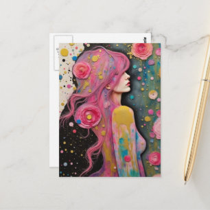 Carte Postale Unique Dans le Jardin Secret Encre Mixte