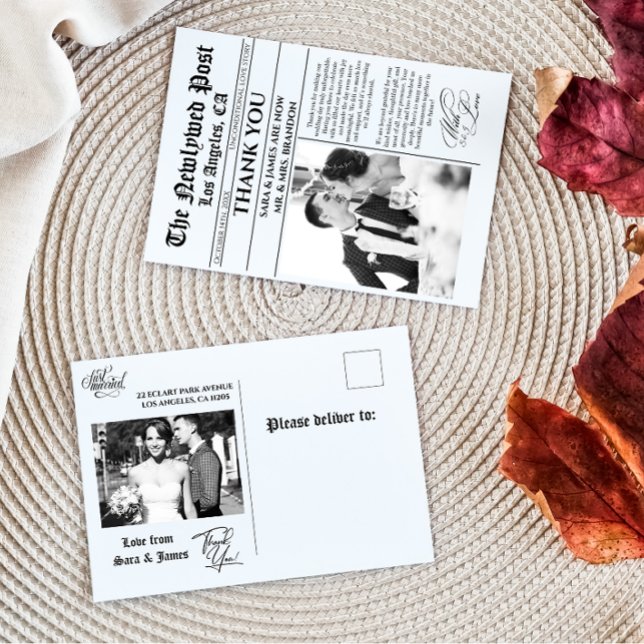 Carte postale unique Mariage journal Merci (Créateur téléchargé)