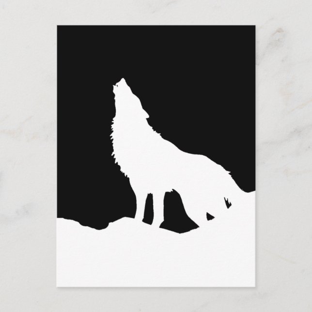Carte Postale Unique Noir & Blanc Pop Art Wolf Silhouette (Devant)