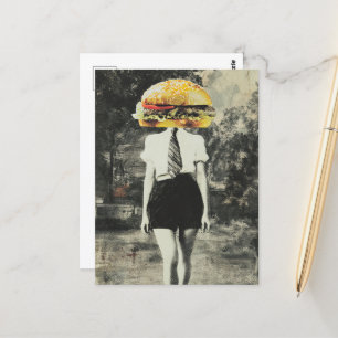 Carte Postale Unique Surreal Cheeseburger Femme Mixte Média