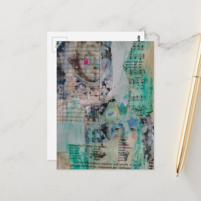 Carte Postale Unique YAY person mixed media Collage (Devant/Arrière en situation)