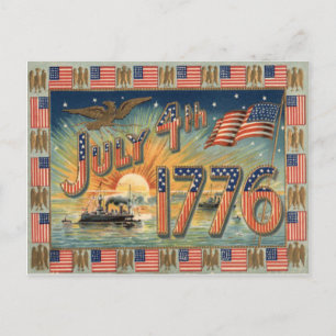 Carte Postale US Flag Sunrise Bald Eagle Ship