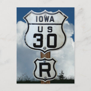 Carte Postale US Route 30, Iowa, panneau "R" rare, Lincoln Highw